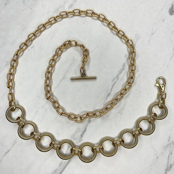 Gold Chain Link Belt Adjustable 14-44" Open Circle Hoop Statement Accessory - Picture 1 of 9